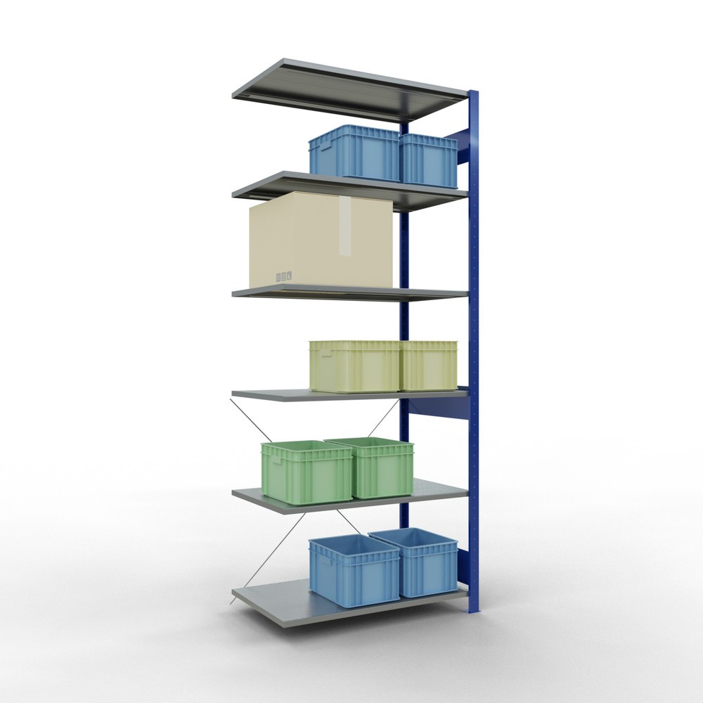 Numéro de l'image du produit 4: Rayonnage à tablettes SCHULTE, système enfichable, travée auxiliaire, CT 150 kg, bleu gentiane/galvanisé, H x l x P 2 500 x 1 000 x 600 mm