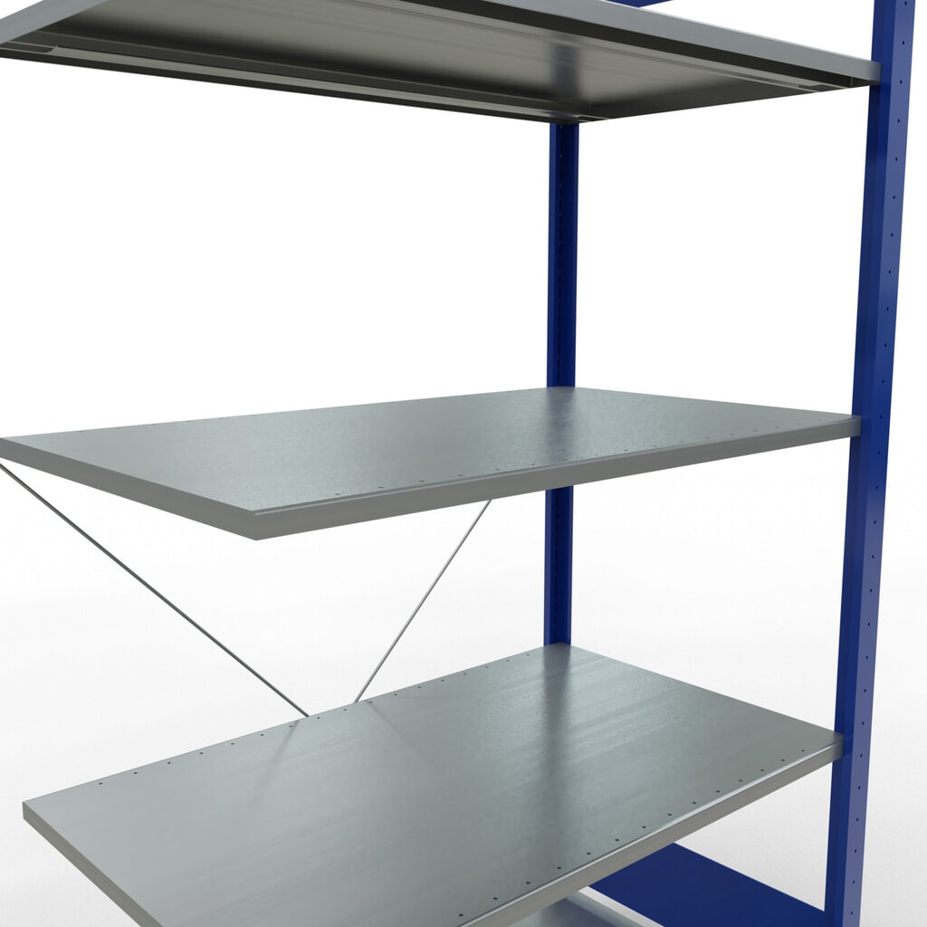 N° de l'image du produit 2 : Rayonnage à tablettes SCHULTE, système enfichable, travée auxiliaire, CT 150 kg, bleu gentiane/galvanisé, H x l x P 2 000 x 1 000 x 600 mm