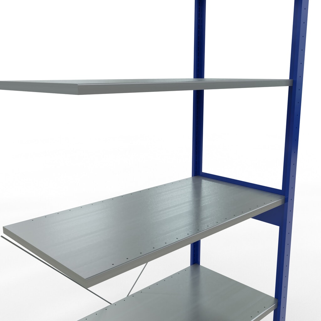 Rayonnage à tablettes SCHULTE, système enfichable, travée auxiliaire, CT 150 kg, bleu gentiane/galvanisé, H x l x P 2 500 x 1 000 x 500 mm N° de l'image du produit 2 : Rayonnage à tablettes SCHULTE, système enfichable, travée auxiliaire, CT 150 kg, bleu gentiane/galvanisé, H x l x P 2 500 x 1 000 x 500 mm