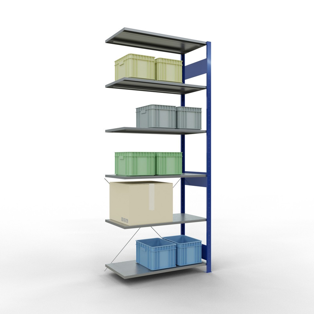 Numéro de l'image du produit 4: Rayonnage à tablettes SCHULTE, système enfichable, travée auxiliaire, CT 150 kg, bleu gentiane/galvanisé, H x l x P 2 500 x 1 000 x 500 mm