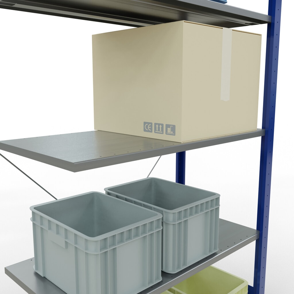 N° de l'image du produit 3 : Rayonnage à tablettes SCHULTE, système enfichable, travée auxiliaire, CT 150 kg, bleu gentiane/galvanisé, H x l x P 2 000 x 1 000 x 500 mm