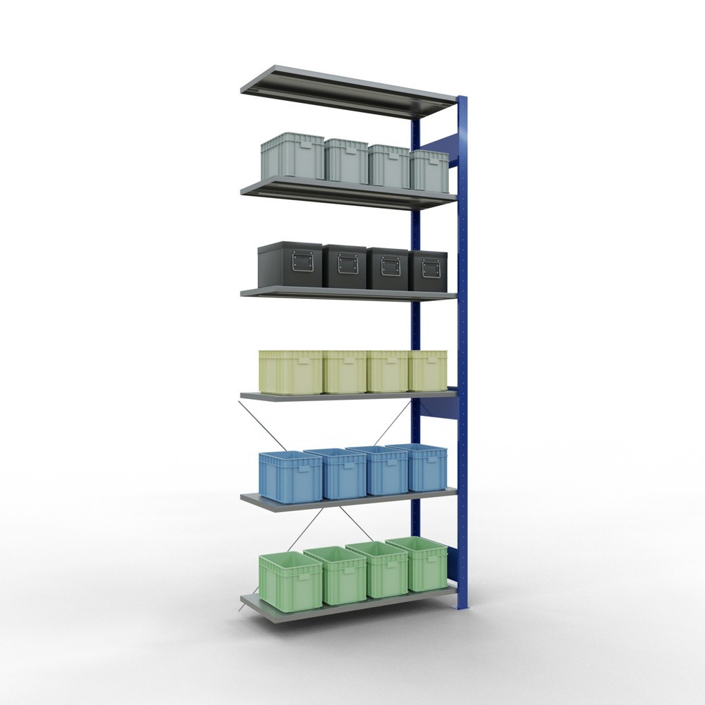 Numéro de l'image du produit 4: Rayonnage à tablettes SCHULTE, système enfichable, travée auxiliaire, CT 150 kg, bleu gentiane/galvanisé, H x l x P 2 500 x 1 000 x 400 mm