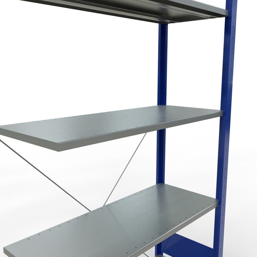 Rayonnage à tablettes SCHULTE, système enfichable, travée auxiliaire, CT 150 kg, bleu gentiane/galvanisé, H x l x P 2 000 x 1 000 x 400 mm N° de l'image du produit 2 : Rayonnage à tablettes SCHULTE, système enfichable, travée auxiliaire, CT 150 kg, bleu gentiane/galvanisé, H x l x P 2 000 x 1 000 x 400 mm