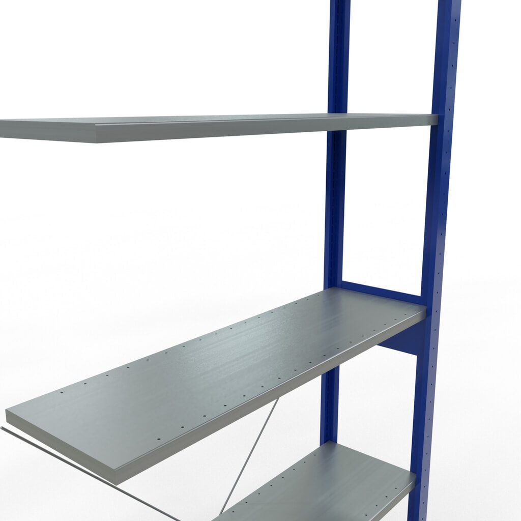 N° de l'image du produit 2 : Rayonnage à tablettes SCHULTE, système enfichable, travée auxiliaire, CT 150 kg, bleu gentiane/galvanisé, H x l x P 2 500 x 1 000 x 300 mm