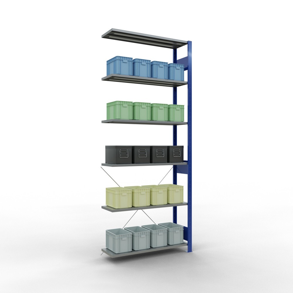 Numéro de l'image du produit 4: Rayonnage à tablettes SCHULTE, système enfichable, travée auxiliaire, CT 150 kg, bleu gentiane/galvanisé, H x l x P 2 500 x 1 000 x 300 mm