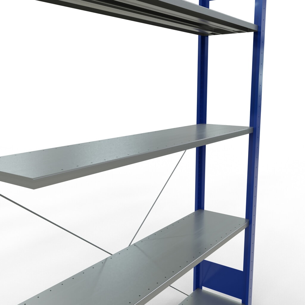 Rayonnage à tablettes SCHULTE, système enfichable, travée auxiliaire, CT 150 kg, bleu gentiane/galvanisé, H x l x P 2 000 x 1 300 x 300 mm N° de l'image du produit 5 : Rayonnage à tablettes SCHULTE, système enfichable, travée auxiliaire, CT 150 kg, bleu gentiane/galvanisé, H x l x P 2 000 x 1 300 x 300 mm