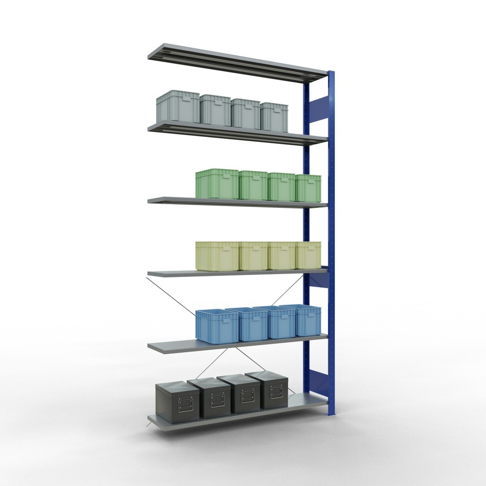 Numéro de l'image du produit 3: Rayonnage à tablettes SCHULTE, système enfichable, travée auxiliaire, CT 150 kg, bleu gentiane/galvanisé, H x l x P 2 500 x 1 300 x 300 mm