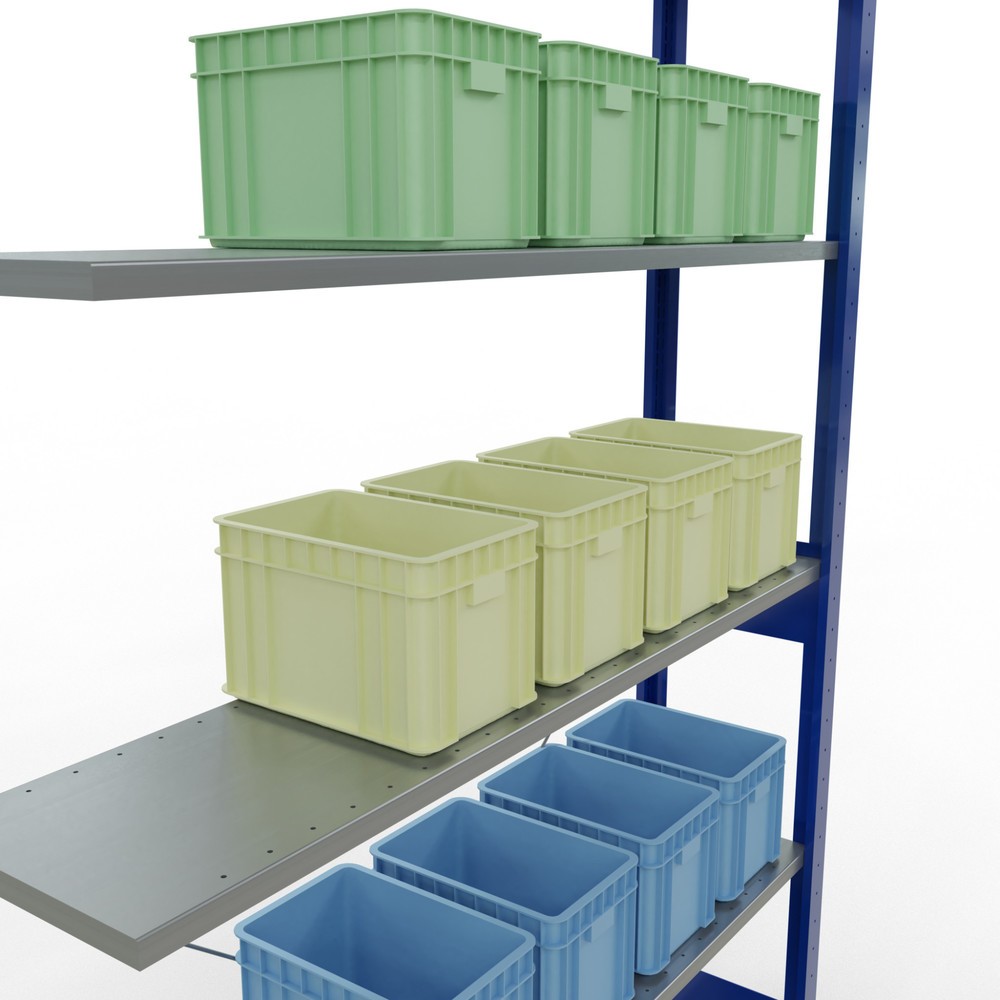 Numéro de l'image du produit 4: Rayonnage à tablettes SCHULTE, système enfichable, travée auxiliaire, CT 150 kg, bleu gentiane/galvanisé, H x l x P 2 500 x 1 300 x 300 mm