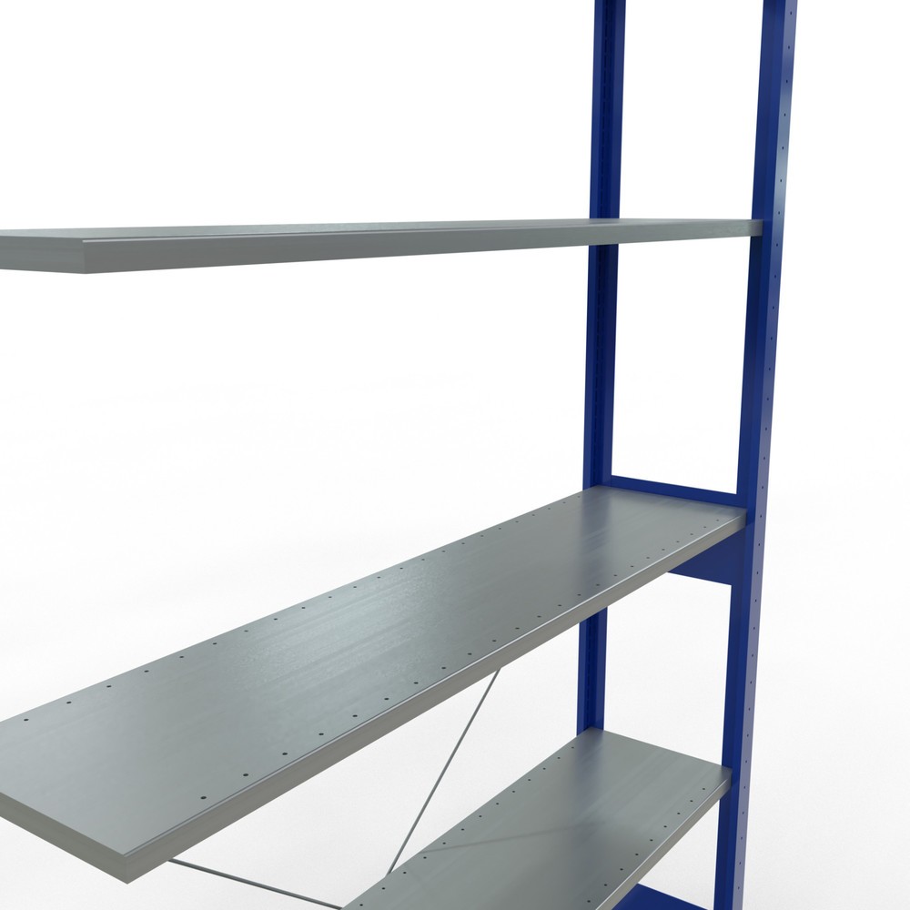 Numéro de l'image du produit 5: Rayonnage à tablettes SCHULTE, système enfichable, travée auxiliaire, CT 150 kg, bleu gentiane/galvanisé, H x l x P 2 500 x 1 300 x 300 mm