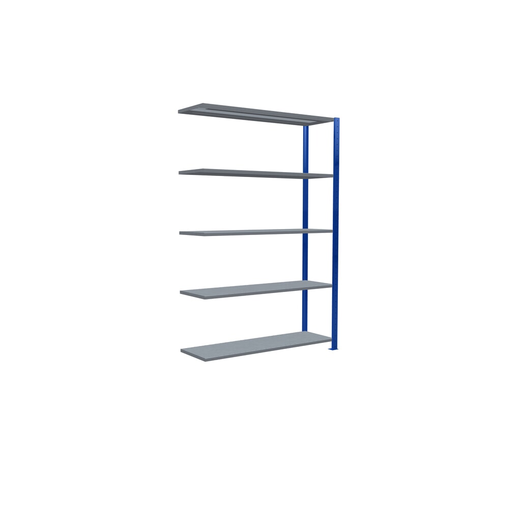Rayonnage à tablettes SCHULTE, système enfichable, travée auxiliaire, CT 150 kg, bleu gentiane/galvanisé, H x l x P 2 000 x 1 300 x 400 mm N° de l'image du produit 2 : Rayonnage à tablettes SCHULTE, système enfichable, travée auxiliaire, CT 150 kg, bleu gentiane/galvanisé, H x l x P 2 000 x 1 300 x 400 mm