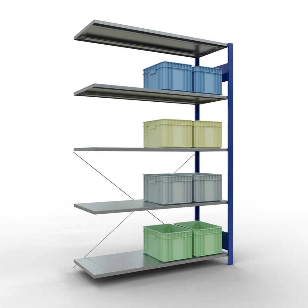 Numéro de l'image du produit 3: Rayonnage à tablettes SCHULTE, système enfichable, travée auxiliaire, CT 150 kg, bleu gentiane/galvanisé, H x l x P 2 000 x 1 300 x 500 mm