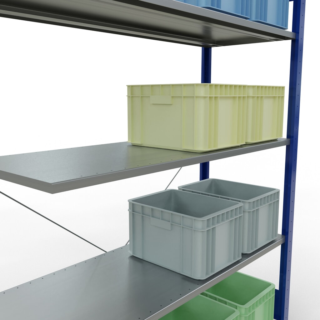 N° de l'image du produit 4 : Rayonnage à tablettes SCHULTE, système enfichable, travée auxiliaire, CT 150 kg, bleu gentiane/galvanisé, H x l x P 2 000 x 1 300 x 500 mm