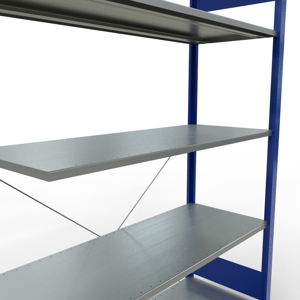 Numéro de l'image du produit 5: Rayonnage à tablettes SCHULTE, système enfichable, travée auxiliaire, CT 150 kg, bleu gentiane/galvanisé, H x l x P 2 000 x 1 300 x 500 mm