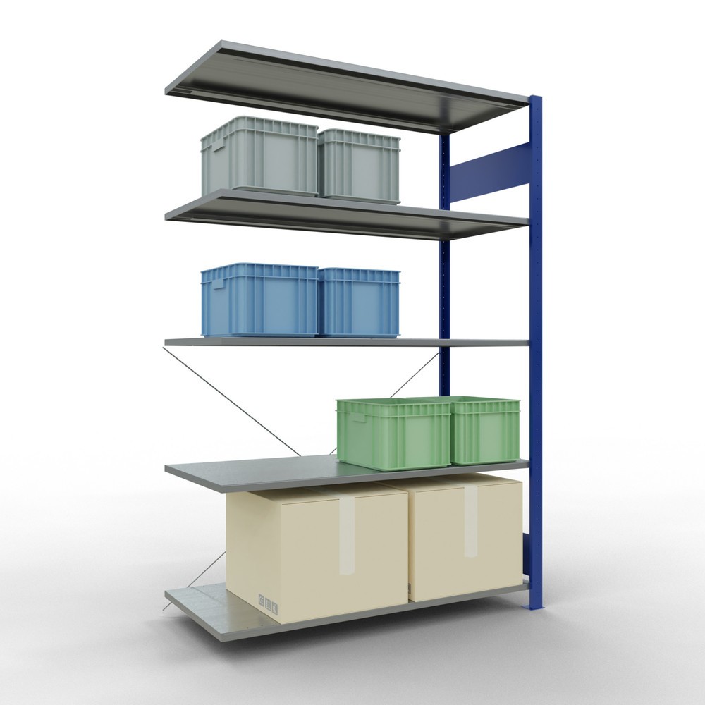 Numéro de l'image du produit 3: Rayonnage à tablettes SCHULTE, système enfichable, travée auxiliaire, CT 150 kg, bleu gentiane/galvanisé, H x l x P 2 000 x 1 300 x 600 mm