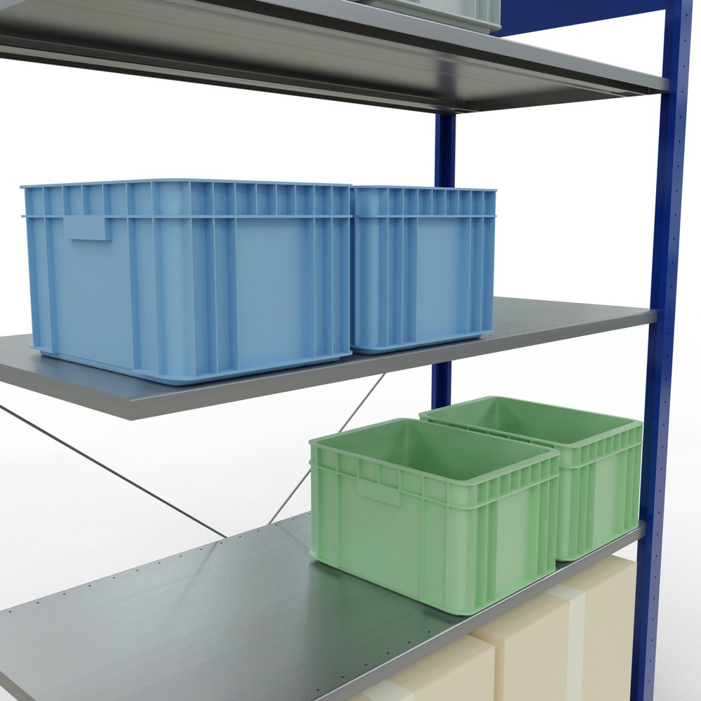 Numéro de l'image du produit 4: Rayonnage à tablettes SCHULTE, système enfichable, travée auxiliaire, CT 150 kg, bleu gentiane/galvanisé, H x l x P 2 000 x 1 300 x 600 mm