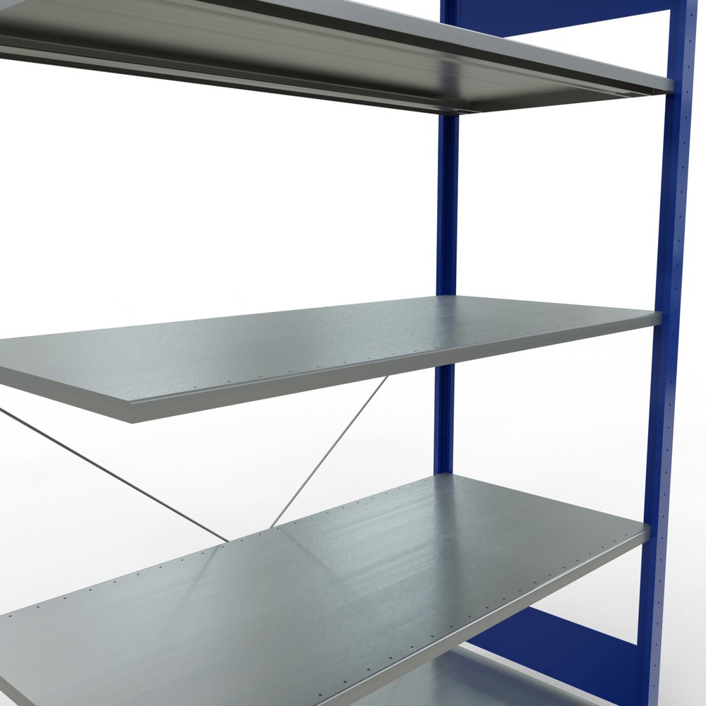 Numéro de l'image du produit 5: Rayonnage à tablettes SCHULTE, système enfichable, travée auxiliaire, CT 150 kg, bleu gentiane/galvanisé, H x l x P 2 000 x 1 300 x 600 mm