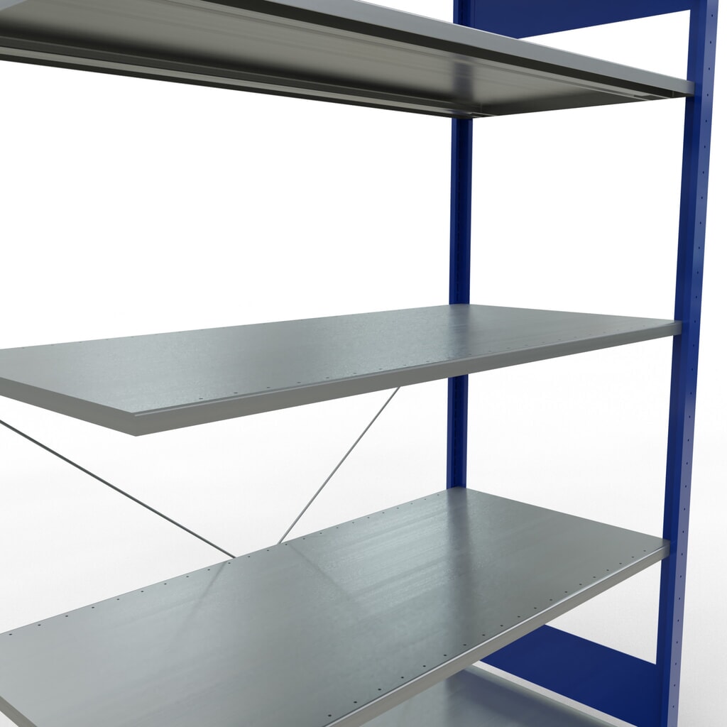 Rayonnage à tablettes SCHULTE, système enfichable, travée auxiliaire, CT 150 kg, bleu gentiane/galvanisé, H x l x P 2 000 x 1 300 x 600 mm N° de l'image du produit 5 : Rayonnage à tablettes SCHULTE, système enfichable, travée auxiliaire, CT 150 kg, bleu gentiane/galvanisé, H x l x P 2 000 x 1 300 x 600 mm