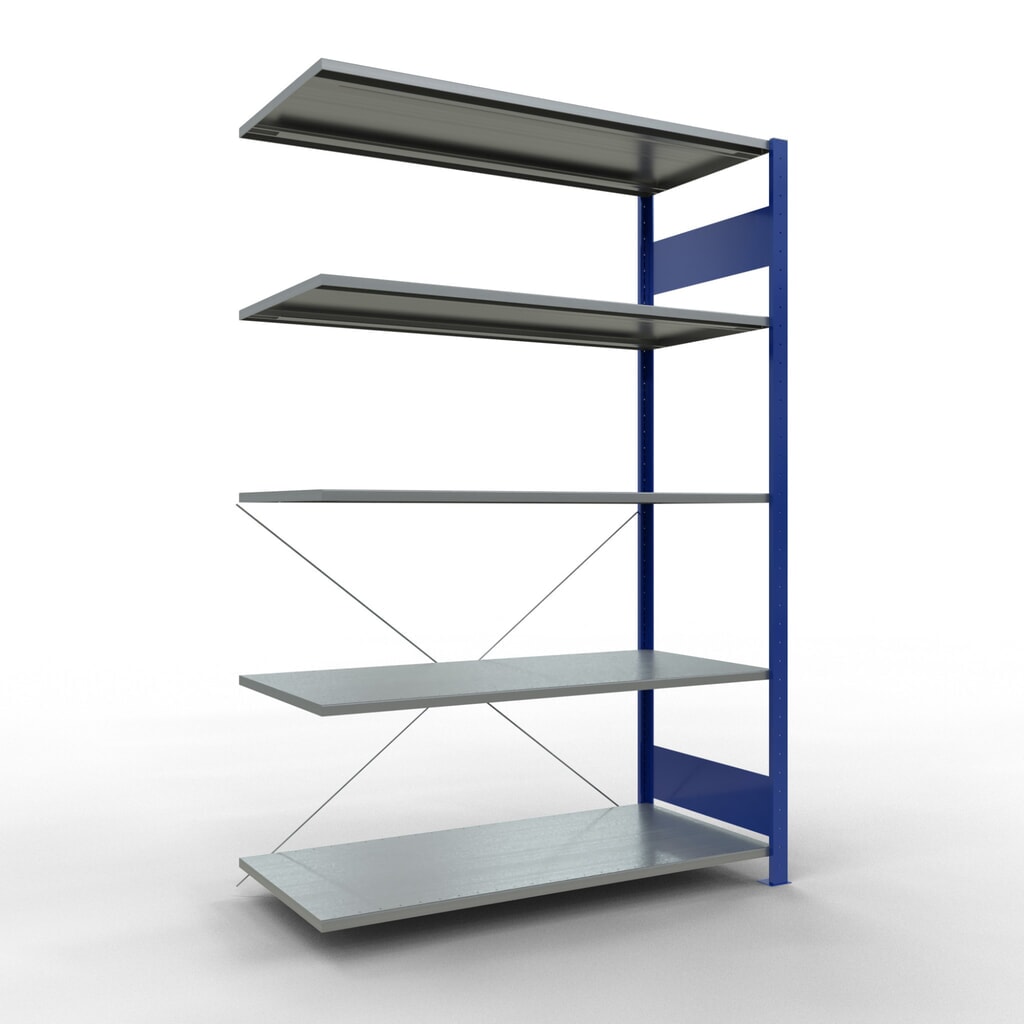 Rayonnage à tablettes SCHULTE, système enfichable, travée auxiliaire, CT 150 kg, bleu gentiane/galvanisé, H x l x P 2 000 x 1 300 x 600 mm Illustration du produit: Rayonnage à tablettes SCHULTE, système enfichable, travée auxiliaire, CT 150 kg, bleu gentiane/galvanisé, H x l x P 2 000 x 1 300 x 600 mm