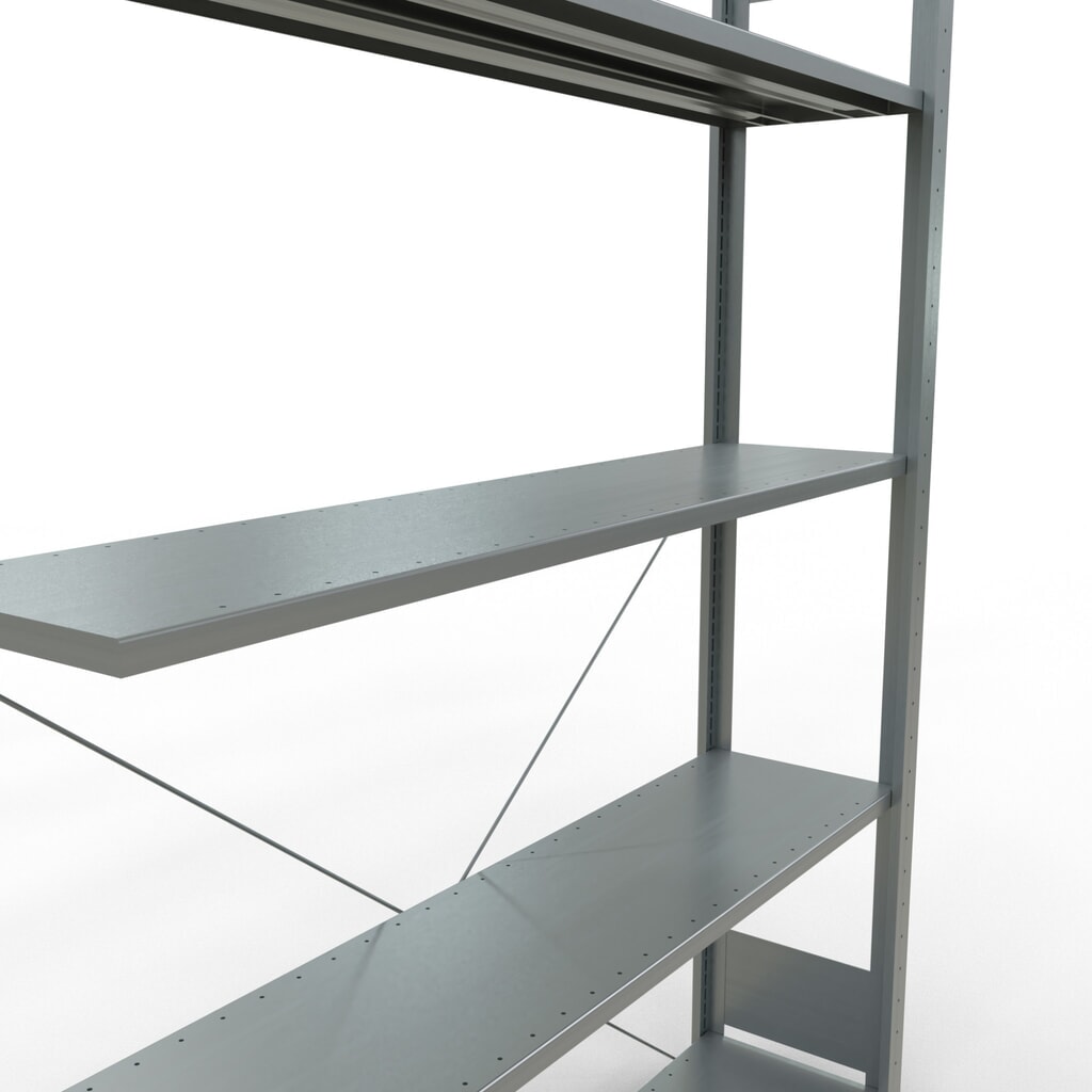N° de l'image du produit 2 : Rayonnage à tablettes SCHULTE, système enfichable, travée auxiliaire, CT 150 kg, galvanisé, H x l x P 2 000 x 1 300 x 300 mm