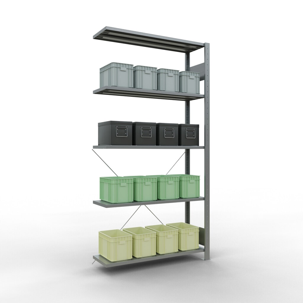 N° de l'image du produit 4 : Rayonnage à tablettes SCHULTE, système enfichable, travée auxiliaire, CT 150 kg, galvanisé, H x l x P 2 000 x 1 000 x 300 mm