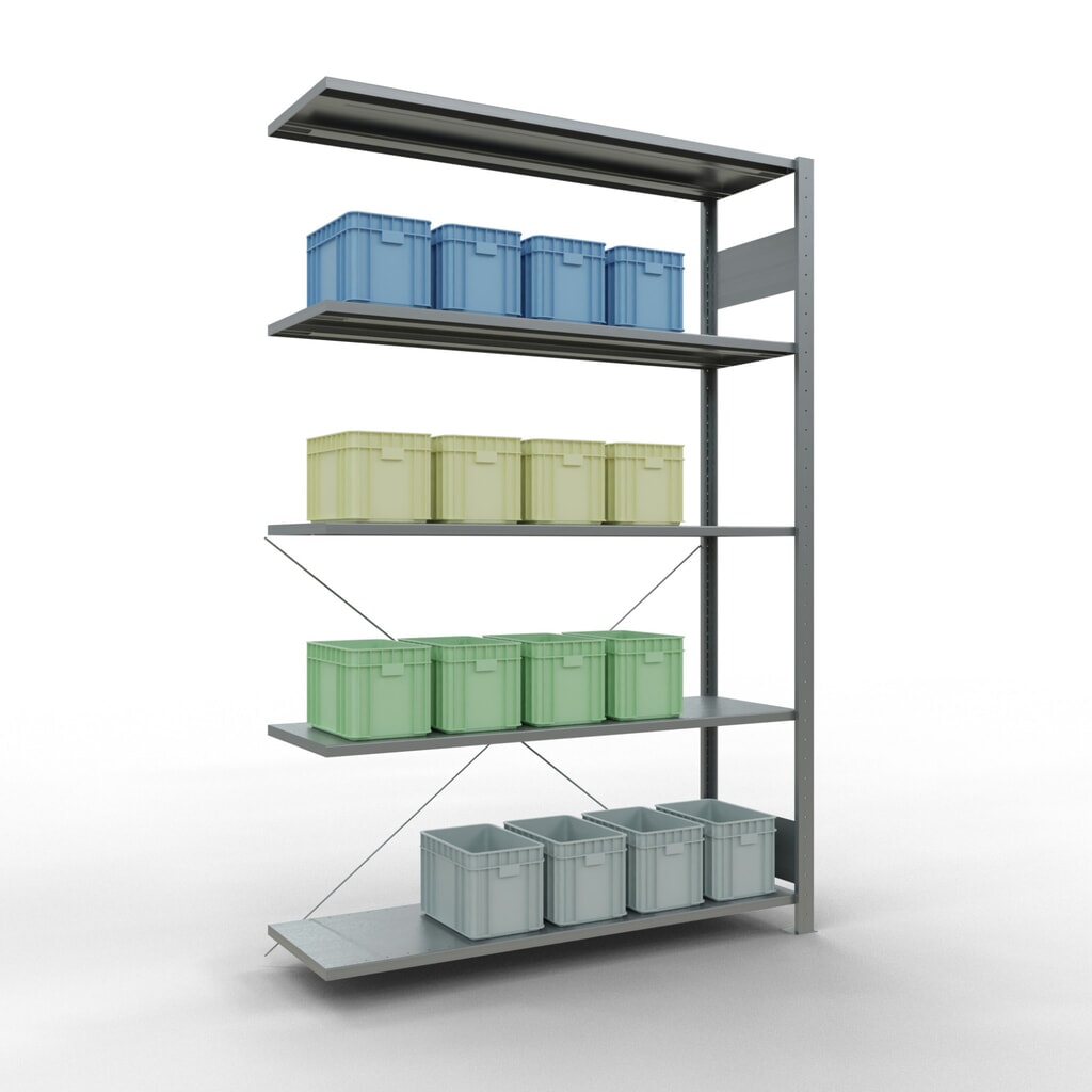 N° de l'image du produit 3 : Rayonnage à tablettes SCHULTE, système enfichable, travée auxiliaire, CT 150 kg, galvanisé, H x l x P 2 000 x 1 300 x 400 mm
