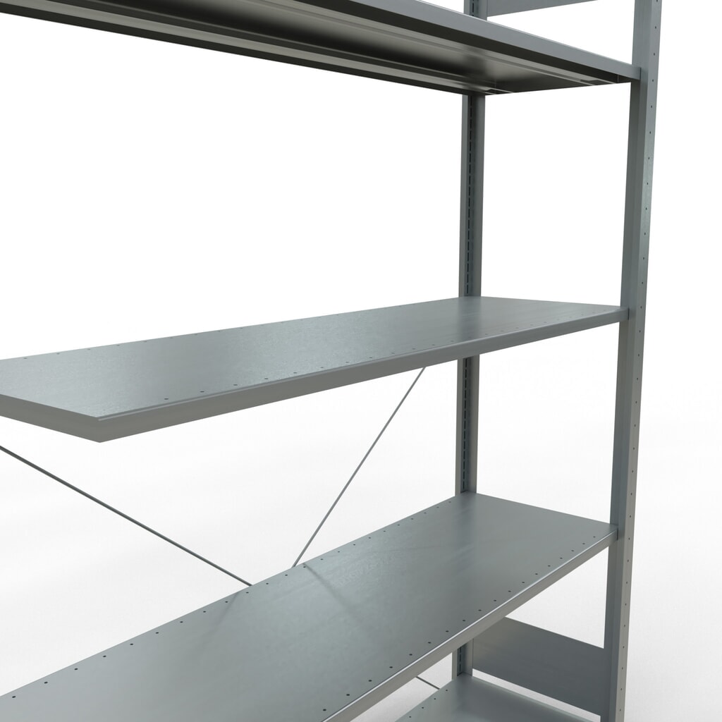 N° de l'image du produit 5 : Rayonnage à tablettes SCHULTE, système enfichable, travée auxiliaire, CT 150 kg, galvanisé, H x l x P 2 000 x 1 300 x 400 mm
