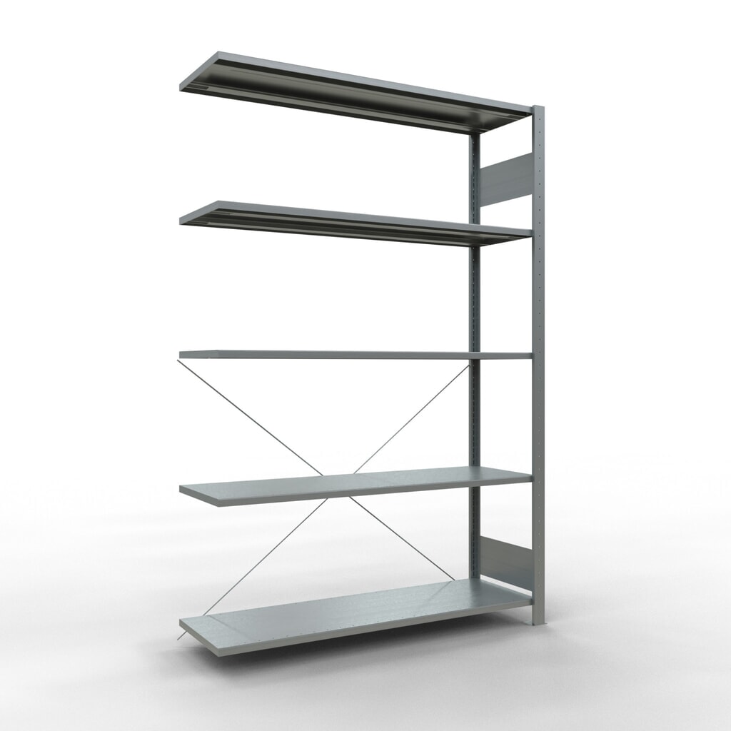 Rayonnage à tablettes SCHULTE, système enfichable, travée auxiliaire, CT 150 kg, galvanisé, H x l x P 2 000 x 1 300 x 400 mm N° de l'image du produit 1 : Rayonnage à tablettes SCHULTE, système enfichable, travée auxiliaire, CT 150 kg, galvanisé, H x l x P 2 000 x 1 300 x 400 mm