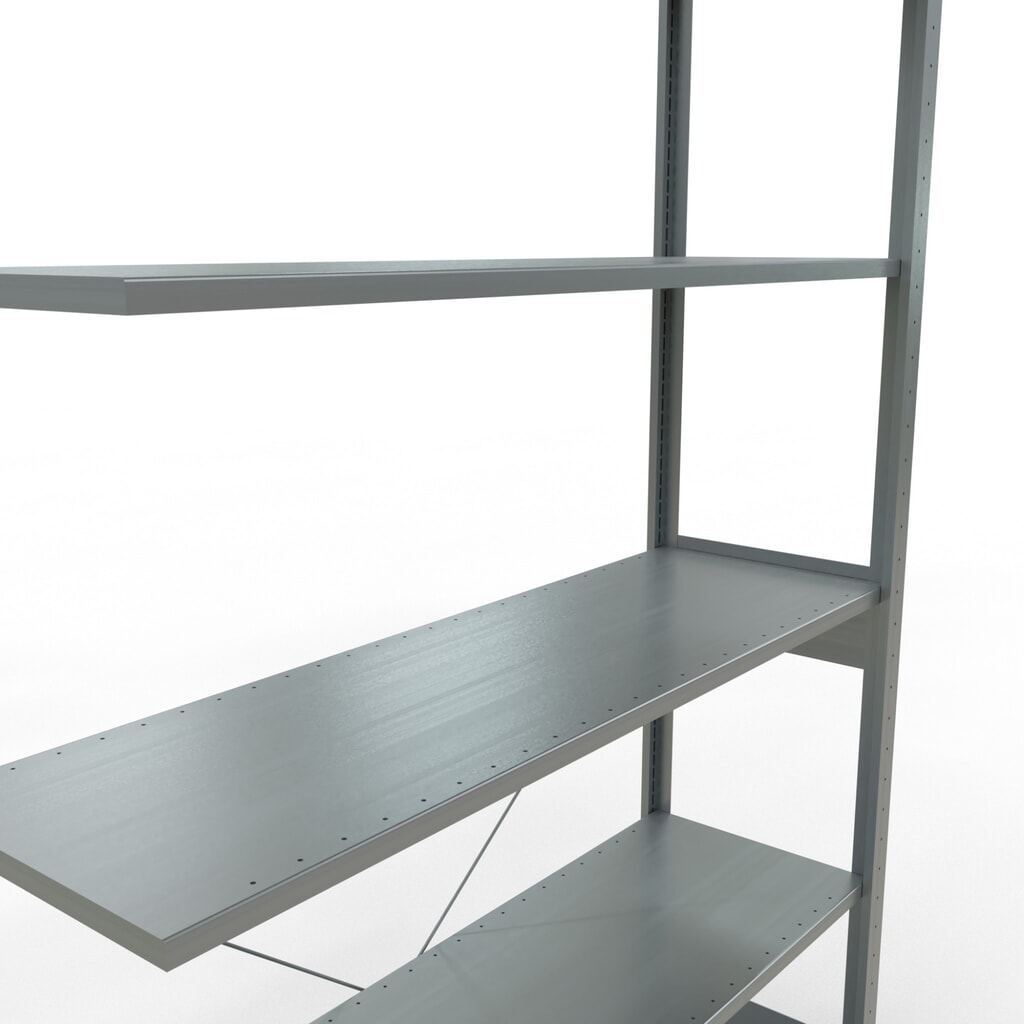 Rayonnage à tablettes SCHULTE, système enfichable, travée auxiliaire, CT 150 kg, galvanisé, H x l x P 2 500 x 1 300 x 400 mm N° de l'image du produit 5 : Rayonnage à tablettes SCHULTE, système enfichable, travée auxiliaire, CT 150 kg, galvanisé, H x l x P 2 500 x 1 300 x 400 mm