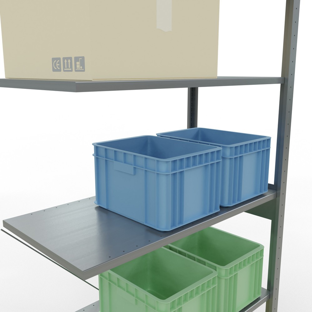 N° de l'image du produit 4 : Rayonnage à tablettes SCHULTE, système enfichable, travée auxiliaire, CT 150 kg, galvanisé, H x l x P 2 500 x 1 000 x 500 mm