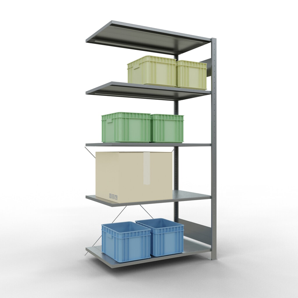 N° de l'image du produit 3 : Rayonnage à tablettes SCHULTE, système enfichable, travée auxiliaire, CT 150 kg, galvanisé, H x l x P 2 000 x 1 000 x 600 mm