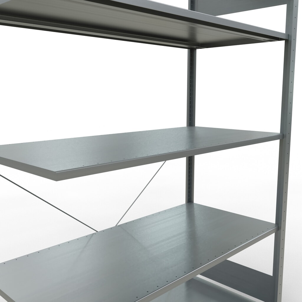 N° de l'image du produit 5 : Rayonnage à tablettes SCHULTE, système enfichable, travée auxiliaire, CT 150 kg, galvanisé, H x l x P 2 000 x 1 300 x 600 mm
