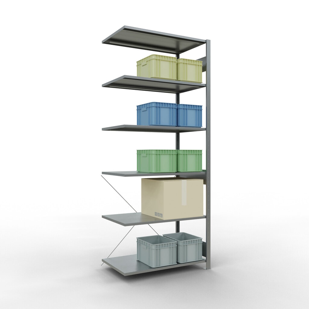 N° de l'image du produit 3 : Rayonnage à tablettes SCHULTE, système enfichable, travée auxiliaire, CT 150 kg, galvanisé, H x l x P 2 500 x 1 000 x 600 mm