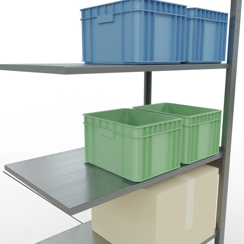 N° de l'image du produit 4 : Rayonnage à tablettes SCHULTE, système enfichable, travée auxiliaire, CT 150 kg, galvanisé, H x l x P 2 500 x 1 000 x 600 mm