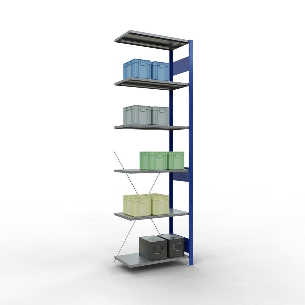 N° de l'image du produit 3 : Rayonnage à tablettes SCHULTE, travée auxiliaire, bleu gentiane/galvanisé, CT 150 kg, HxlxP 2 500 x 750 x 400 mm