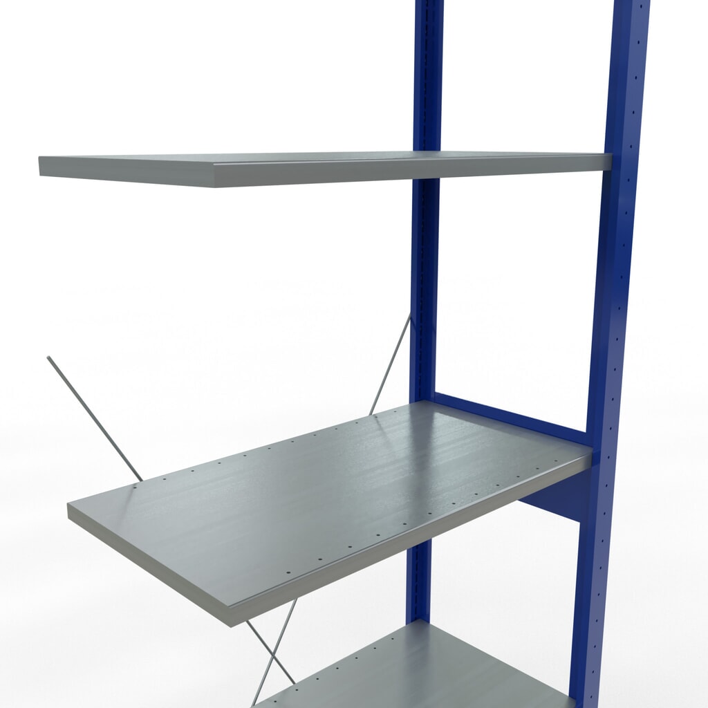 Rayonnage à tablettes SCHULTE, travée auxiliaire, bleu gentiane/galvanisé, CT 150 kg, HxlxP 2 500 x 750 x 400 mm N° de l'image du produit 5 : Rayonnage à tablettes SCHULTE, travée auxiliaire, bleu gentiane/galvanisé, CT 150 kg, HxlxP 2 500 x 750 x 400 mm