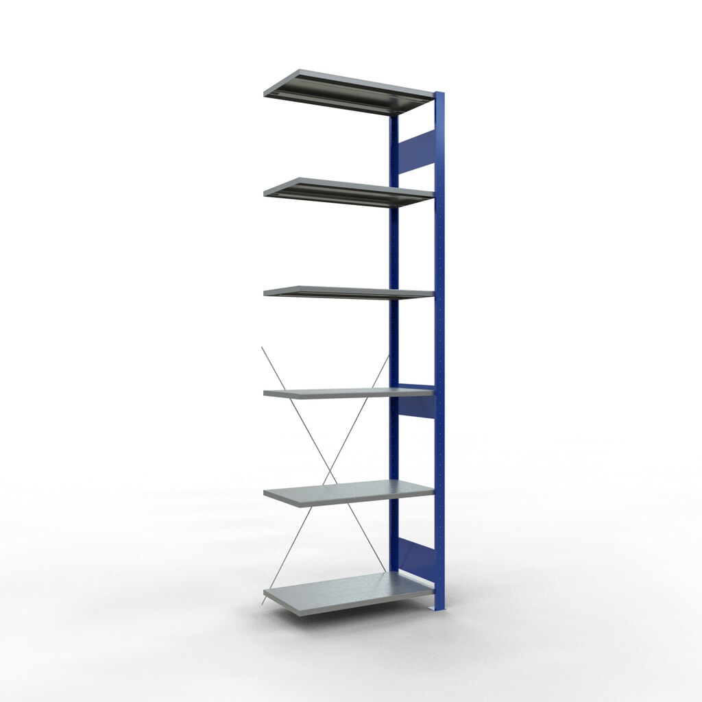 Rayonnage à tablettes SCHULTE, travée auxiliaire, bleu gentiane/galvanisé, CT 150 kg, HxlxP 2 500 x 750 x 400 mm Illustration du produit: Rayonnage à tablettes SCHULTE, travée auxiliaire, bleu gentiane/galvanisé, CT 150 kg, HxlxP 2 500 x 750 x 400 mm