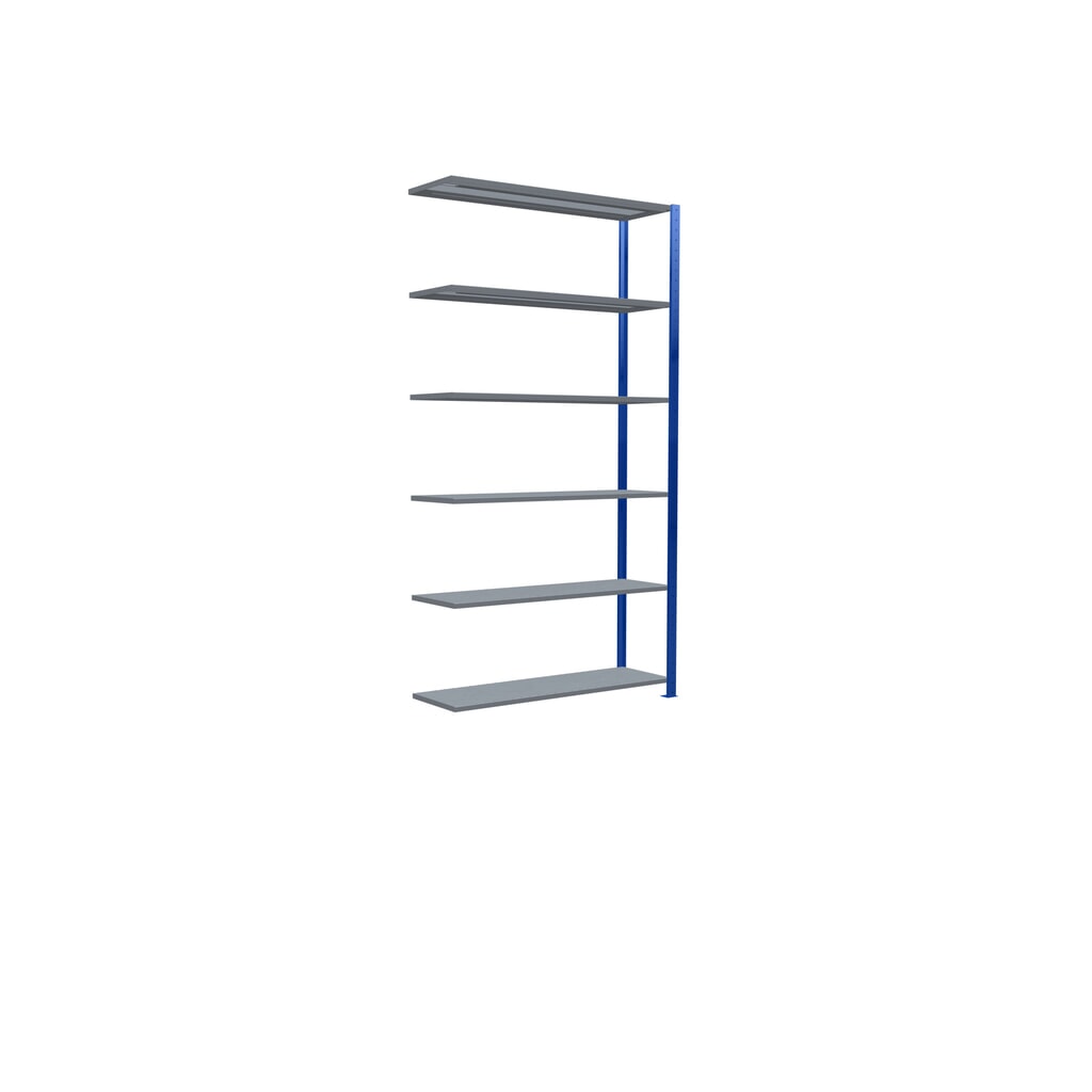 Rayonnage à tablettes SCHULTE, travée auxiliaire, bleu gentiane/galvanisé, CT 150 kg, HxlxP 2 500 x 1 300 x 400 mm N° de l'image du produit 2 : Rayonnage à tablettes SCHULTE, travée auxiliaire, bleu gentiane/galvanisé, CT 150 kg, HxlxP 2 500 x 1 300 x 400 mm