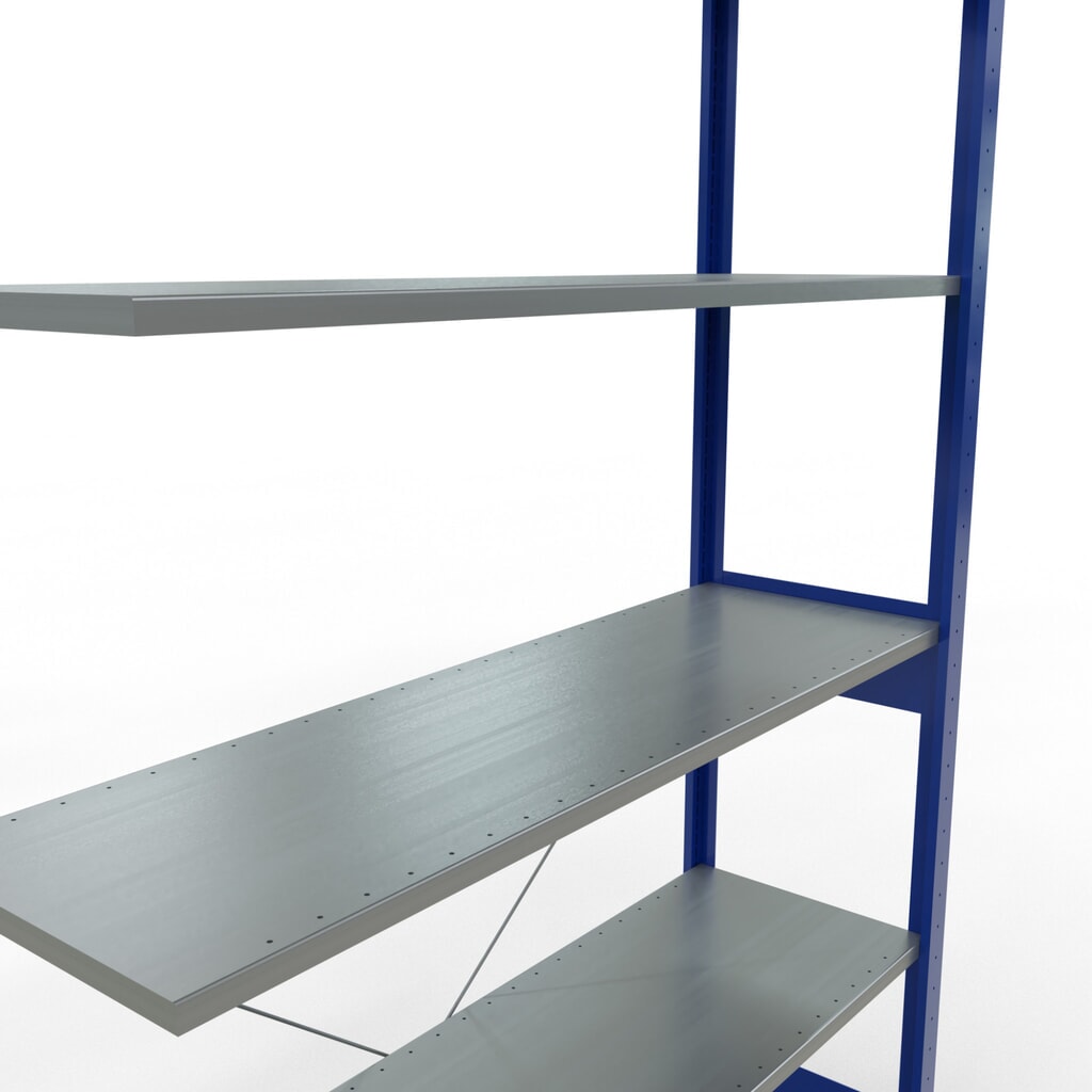 Rayonnage à tablettes SCHULTE, travée auxiliaire, bleu gentiane/galvanisé, CT 150 kg, HxlxP 2 500 x 1 300 x 400 mm N° de l'image du produit 5 : Rayonnage à tablettes SCHULTE, travée auxiliaire, bleu gentiane/galvanisé, CT 150 kg, HxlxP 2 500 x 1 300 x 400 mm