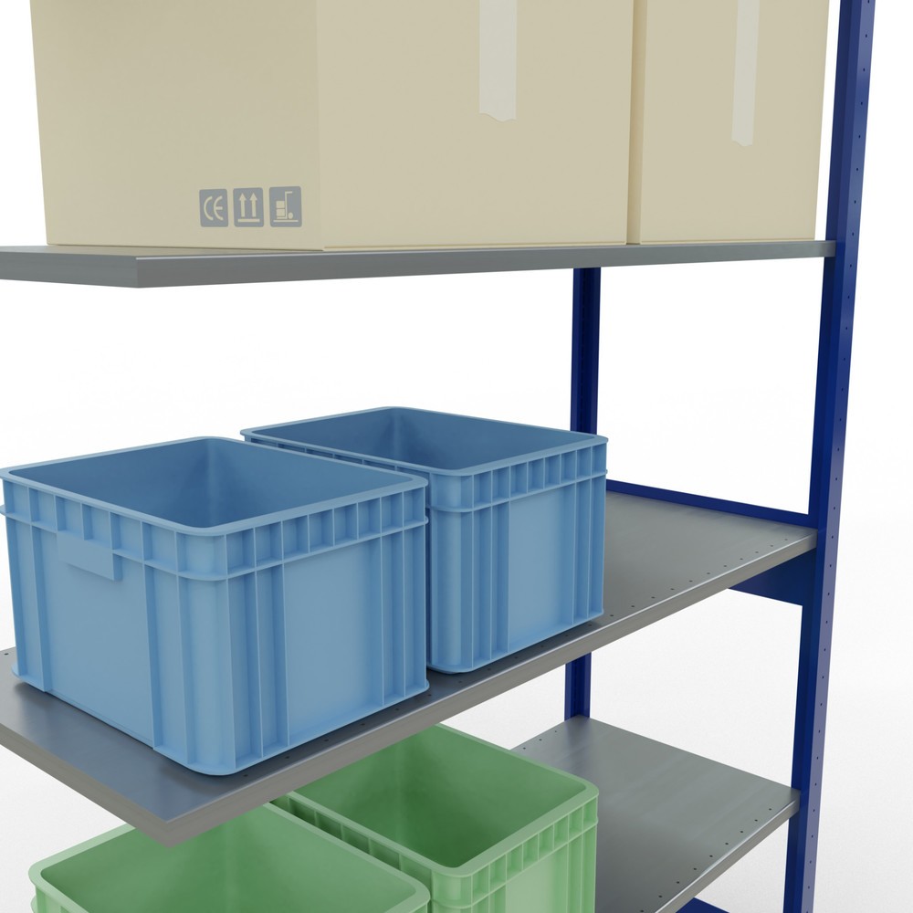 Numéro de l'image du produit 4: Rayonnage à tablettes SCHULTE, travée auxiliaire, bleu gentiane/galvanisé, CT 150 kg, HxlxP 2 500 x 1 300 x 500 mm