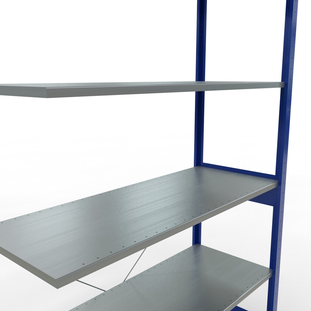 Rayonnage à tablettes SCHULTE, travée auxiliaire, bleu gentiane/galvanisé, CT 150 kg, HxlxP 2 500 x 1 300 x 500 mm N° de l'image du produit 5 : Rayonnage à tablettes SCHULTE, travée auxiliaire, bleu gentiane/galvanisé, CT 150 kg, HxlxP 2 500 x 1 300 x 500 mm