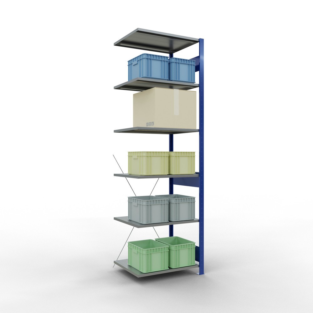 Numéro de l'image du produit 3: Rayonnage à tablettes SCHULTE, travée auxiliaire, bleu gentiane/galvanisé, CT 150 kg, HxlxP 2 500 x 750 x 600 mm