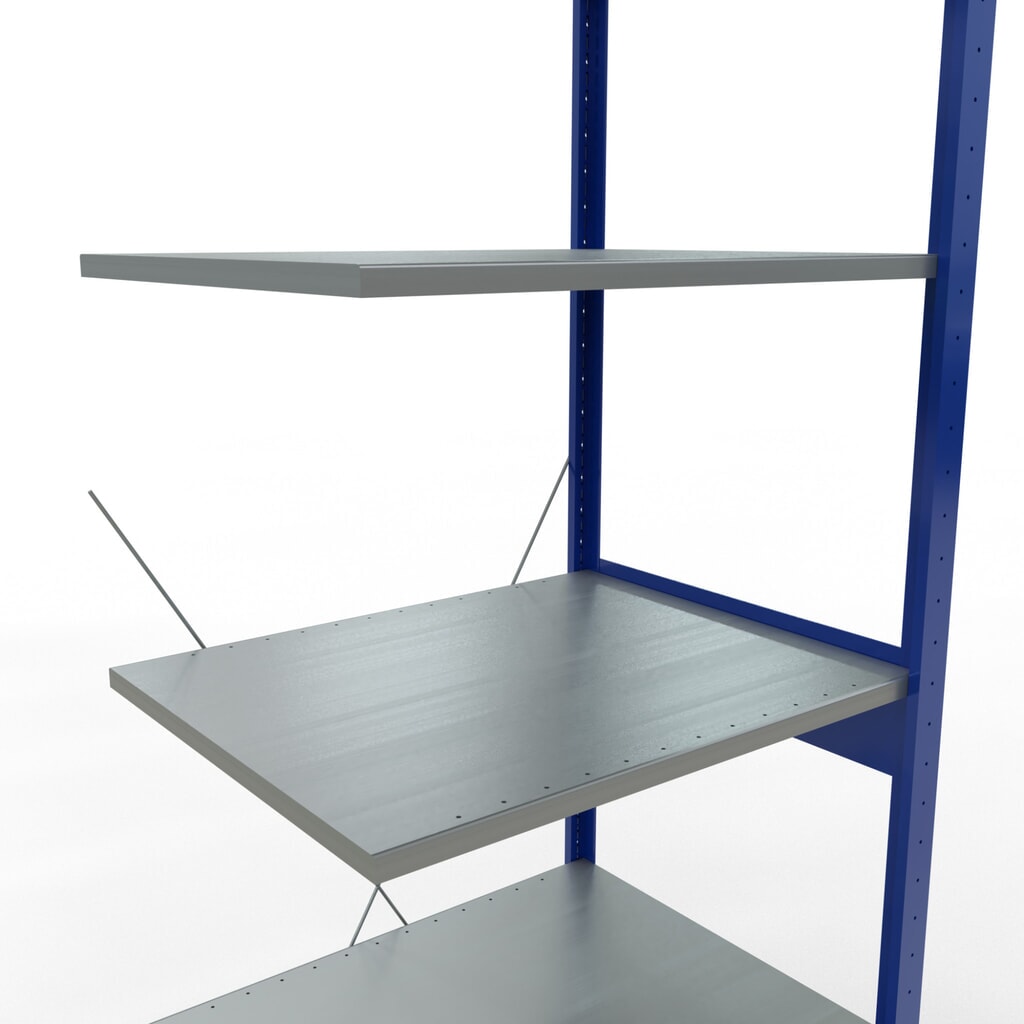 Rayonnage à tablettes SCHULTE, travée auxiliaire, bleu gentiane/galvanisé, CT 150 kg, HxlxP 2 500 x 750 x 600 mm N° de l'image du produit 5 : Rayonnage à tablettes SCHULTE, travée auxiliaire, bleu gentiane/galvanisé, CT 150 kg, HxlxP 2 500 x 750 x 600 mm