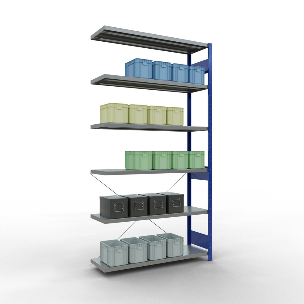 Numéro de l'image du produit 3: Rayonnage à tablettes SCHULTE, travée auxiliaire, bleu gentiane/galvanisé, CT 250 kg, HxlxP 2 500 x 1 300 x 400 mm