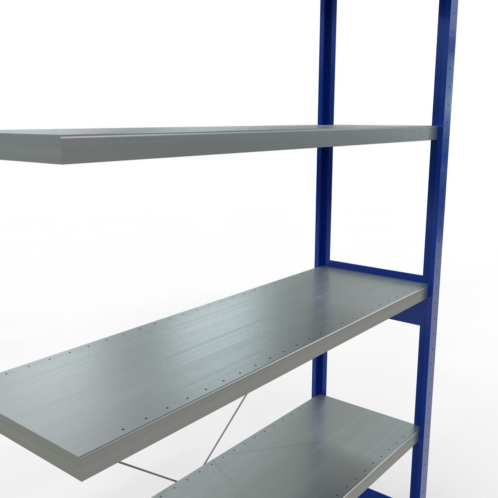 Numéro de l'image du produit 5: Rayonnage à tablettes SCHULTE, travée auxiliaire, bleu gentiane/galvanisé, CT 250 kg, HxlxP 2 500 x 1 300 x 400 mm