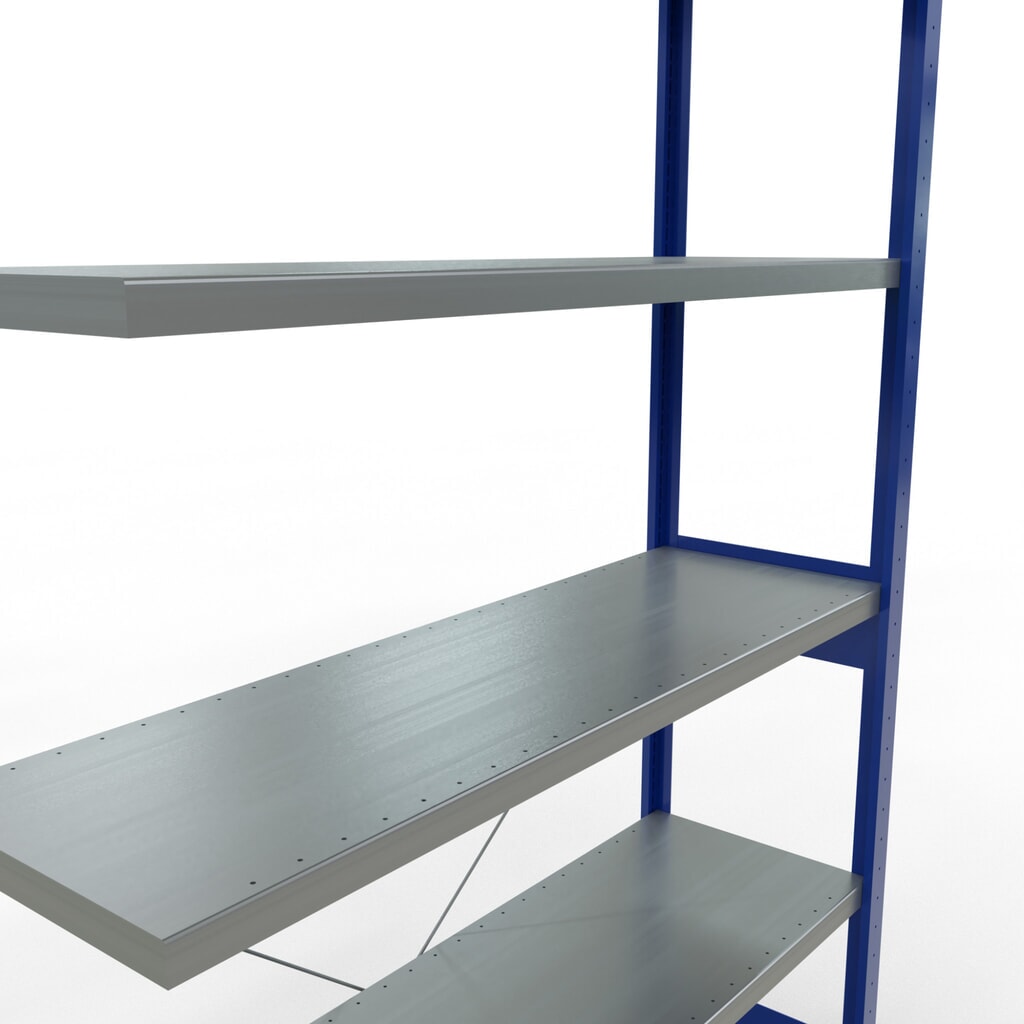N° de l'image du produit 5 : Rayonnage à tablettes SCHULTE, travée auxiliaire, bleu gentiane/galvanisé, CT 250 kg, HxlxP 2 500 x 1 300 x 400 mm