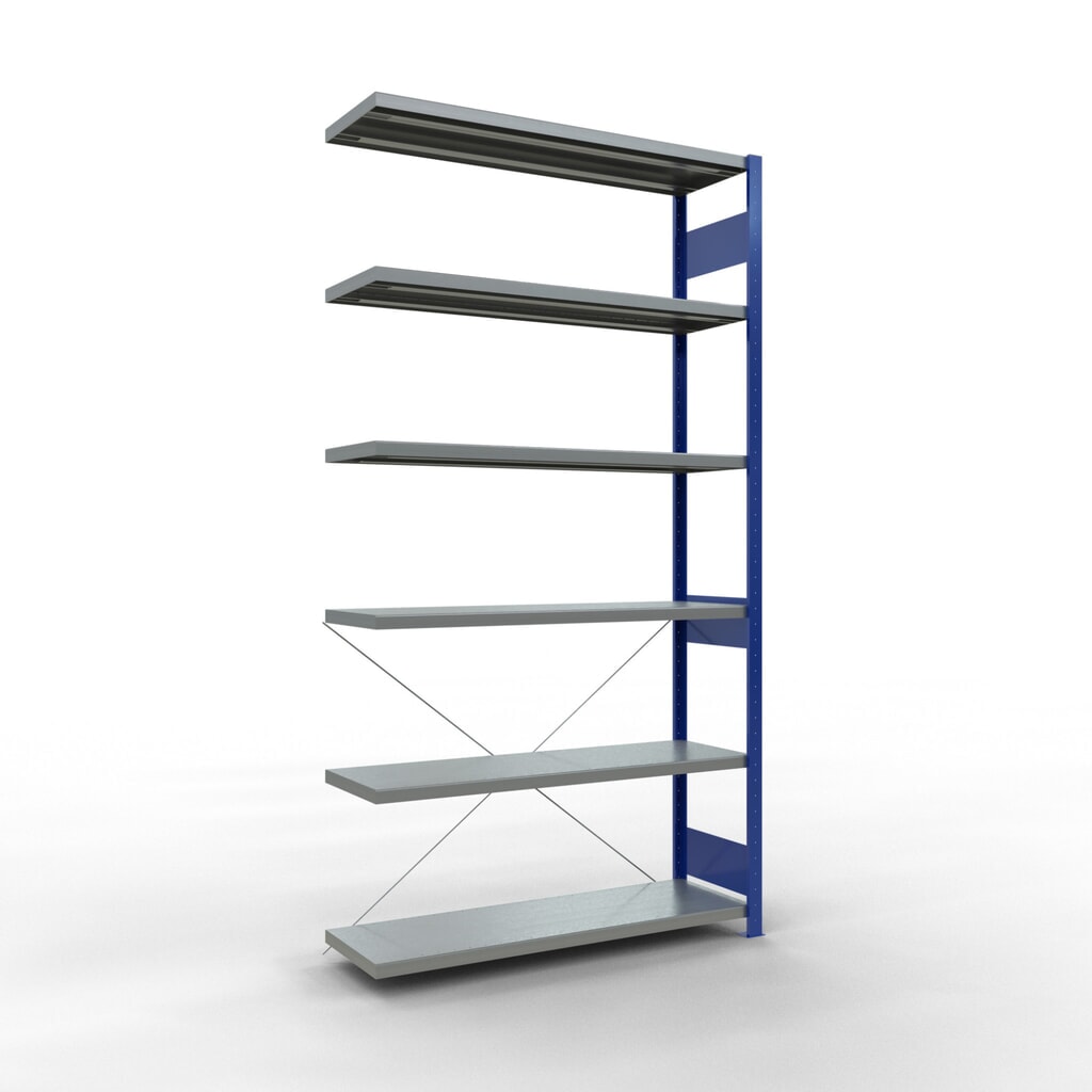 Illustration du produit: Rayonnage à tablettes SCHULTE, travée auxiliaire, bleu gentiane/galvanisé, CT 250 kg, HxlxP 2 500 x 1 300 x 400 mm