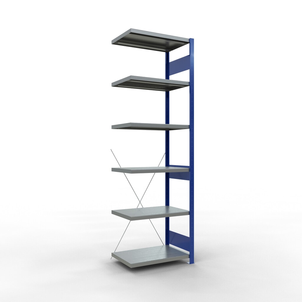 Illustration du produit: Rayonnage à tablettes SCHULTE, travée auxiliaire, bleu gentiane/galvanisé, CT 250 kg, HxlxP 2 500 x 750 x 500 mm