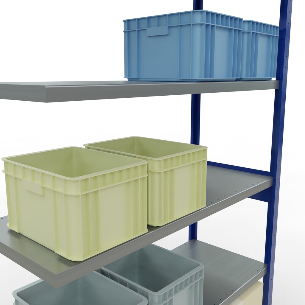 N° de l'image du produit 4 : Rayonnage à tablettes SCHULTE, travée auxiliaire, bleu gentiane/galvanisé, CT 250 kg, HxlxP 2 500 x 1 300 x 500 mm