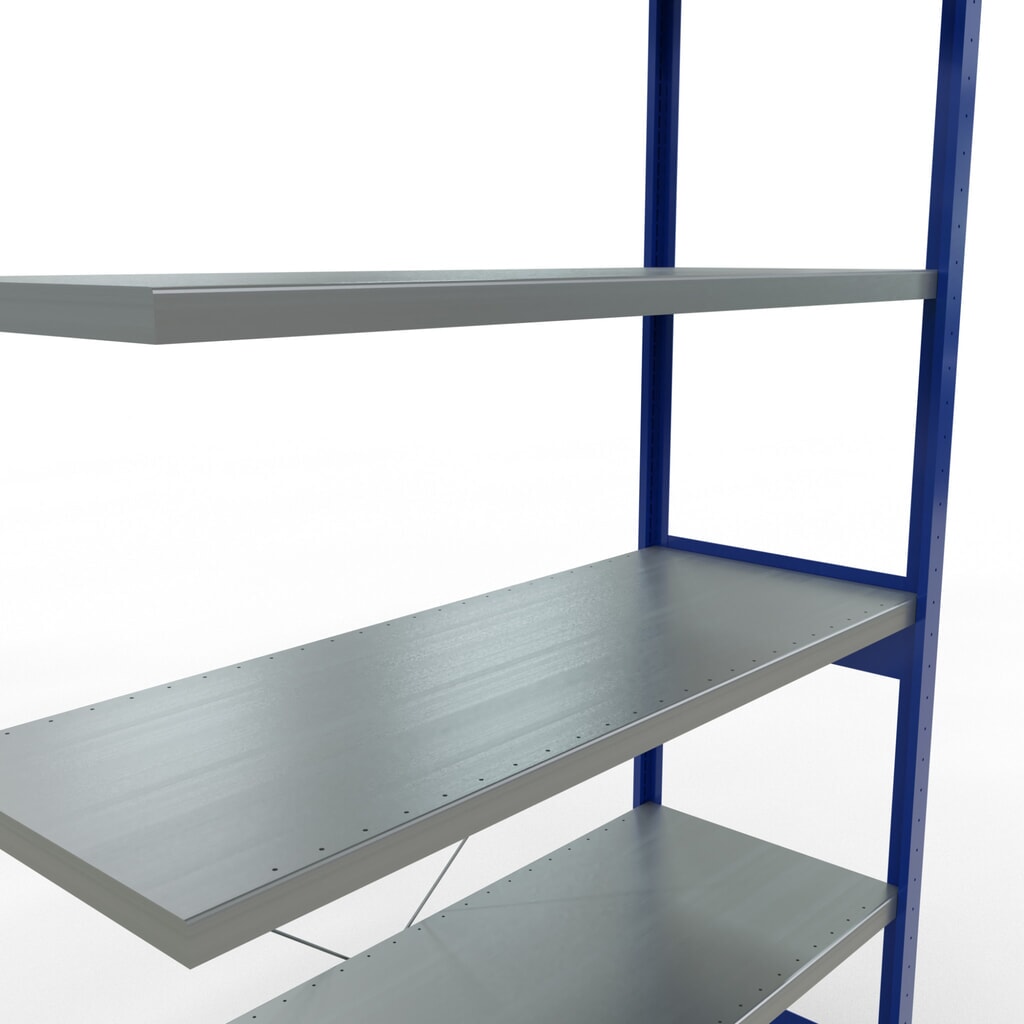 N° de l'image du produit 5 : Rayonnage à tablettes SCHULTE, travée auxiliaire, bleu gentiane/galvanisé, CT 250 kg, HxlxP 2 500 x 1 300 x 500 mm