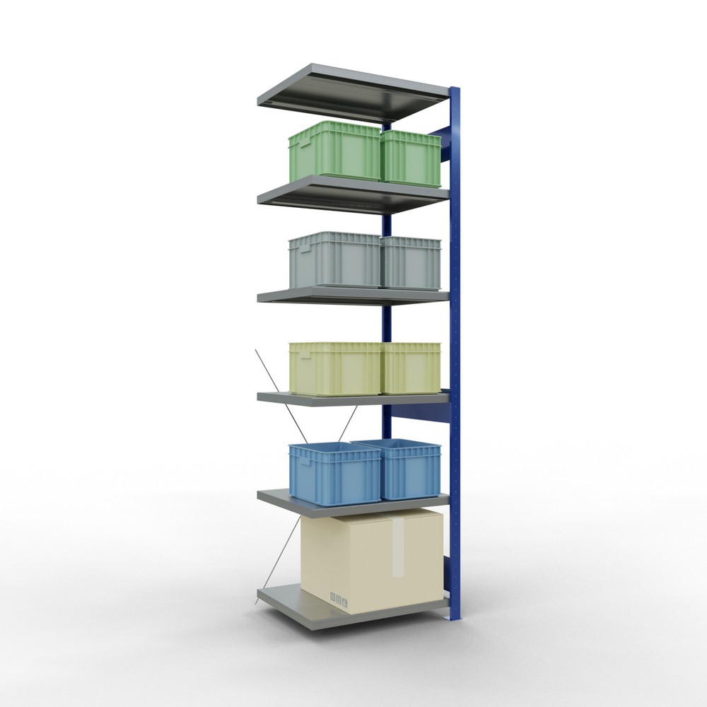 Numéro de l'image du produit 3: Rayonnage à tablettes SCHULTE, travée auxiliaire, bleu gentiane/galvanisé, CT 250 kg, HxlxP 2 500 x 750 x 600 mm